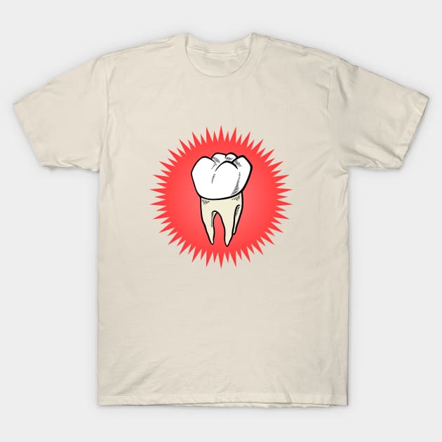 Molar freshly extracted on a red starburst T-Shirt by redhomestead